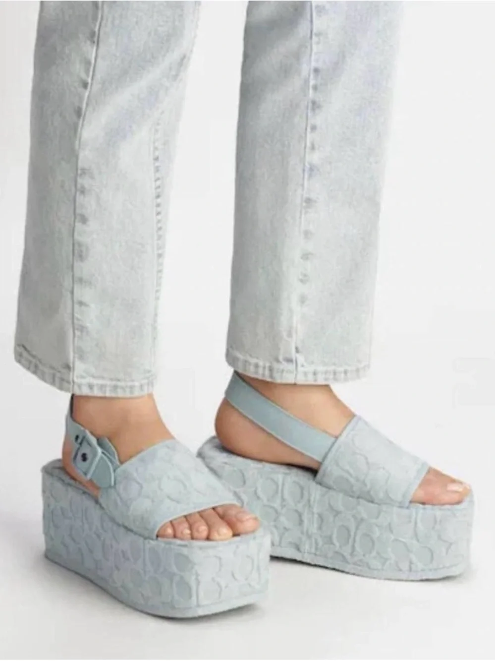 Coach Noelle Terry Cloth Slingback Platform Sandal Rare Aqua Color NIB size 5
